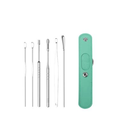 The Most Professional Ear Cleaning Master in 2023 - Ear Cleaner Tool Set Earwax Cleaning Tool 6-Piece Set with PU Leather Spiral Design Stainless Steel Earwax Removal Kit (Uncoated Green) Uncoated Green