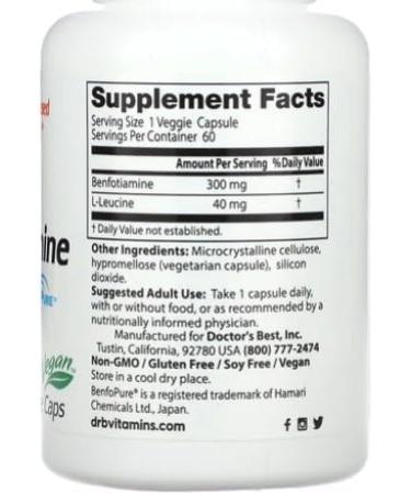 Doctor's Best Benfotiamine with BenfoPure - 300mg 60 Vegetable Capsules | Powerful Metabolic Support & Antioxidant - Buy Online on GoSupps.com