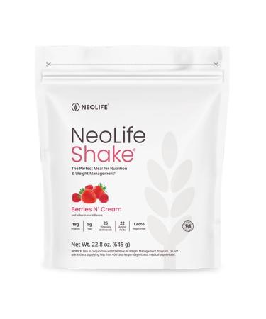 NeoLife - NeoLife Shake - Meal Nutrition Protein Powder 18g Protein Drink 25 Vitamins and Minerals Vitamin C Iron & Calcium - Berries n' Cream 22.8 oz (645g)