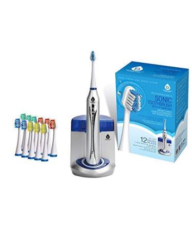 Pursonic S450 Deluxe Plus Rechargeable Sonic Electric Toothbrush with built in UV Sanitizer and bonus 12 brush heads included  Silver