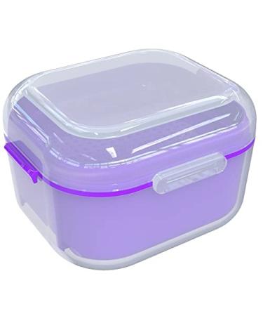 Argomax prosthesis box dentistry box denture box with sieve cleaning soaking and storing denture and other mouth tools (dark purple) Transparent housing + violet interior tray
