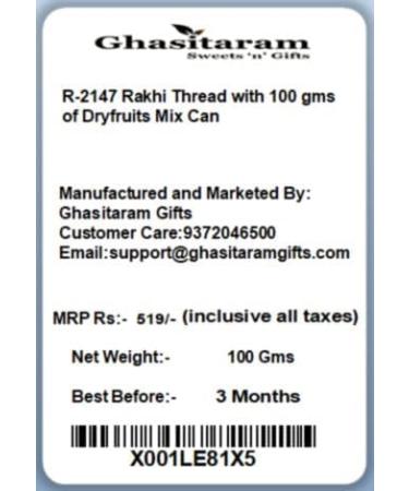 Ghasitaram Gifts Rakhis Online for Brother- R-2147 Rakhi Thread with 100 GMS of Dryfruits Mix Can Rakhi Set with 100 gms of Dryfruits Mix Can - Buy Online on GoSupps.com