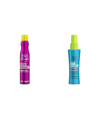TIGI Bed Head Queen For A Day Thickening Spray for Fine Hair 10.5 oz & Bed Head Salty Not Sorry texturizing Salt Spray for Natural Undone Hairstyles 3.38 fl oz