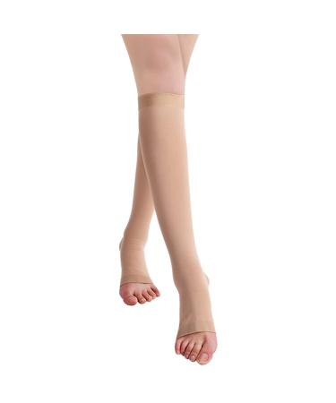 Aciyd varicose vein stockings Medical open toe breathable calf compression socks 20-30 mmHg graded support stockings for edema flight pregnancy black XL (Flesh S)