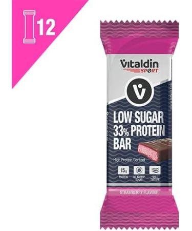VITALDIN SPORT Low Sugar 33% Protein Bar Strawberry Protein Bars 12u x 45g Sports Energy Bar With Protein For Bodybuilding Vegan Protein Contributes to the growth of your muscle. - Buy Online on GoSupps.com