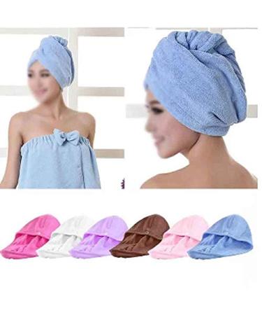 Microfiber Dry Hair Cap - Super Absorbent Quick-Dry Towel Hat for Women - Blue Bathroom Accessory - Buy Online on GoSupps.com