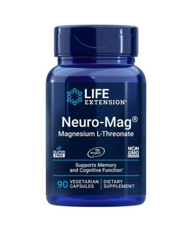 Life Extension Neuro-Mag Magnesium L-Threonate - Brain-absorbable Magnesium Memory/Focus & Overall Cognitive Performance - Gluten-Free Non-GMO - 90 Vegetarian Capsules