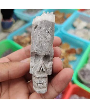 1pcs Clear Quartz Crystal Chyrsanthemum Cluster HandCarved Skull Specimen s