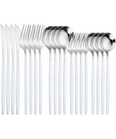 Silverware Set White Silver Cutlery Set Stainless Steel Dinnerware Set Forks Knives Spoons Set Fork Knife Black Silver Kitchen Tableware 20Pcs (Color : White Silver 20pcs)