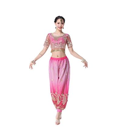 MISI CHAO Belly Dance Bollywood Costume Harem Pants for Women Pink Medium