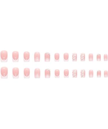 24pcs French False Nails White Tip Square Stick on Nails Flower Press on Nails with Rhinestones Removable Glue-on Nails Fake Nails Women Girls Nail Art Accessories 0220Y42 - Buy Online on GoSupps.com