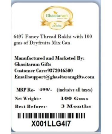 Ghasitaram Gifts Rakhi for Brother Rakhis Online - 6497 Fancy Thread Rakhi with 100 GMS of Dryfruits Mix Can - Buy Online on GoSupps.com