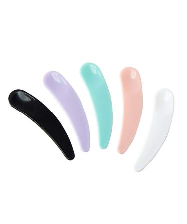 100 Pieces Plastic Mini Cosmetic Spatula Disposable Curved Scoop Makeup Mask Cream Spoon Facial Cream Mask Spoon Makeup Mask Spatula(White Pink Purple Green Black)