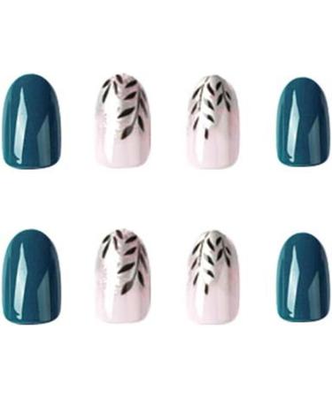 Justotry 24 Pcs Almond Navy Blue French Press on False Nails - Short Nude Fake Nails with Nail Glue - Pastel Oval Stick-on Nails for Women - Buy Online on GoSupps.com