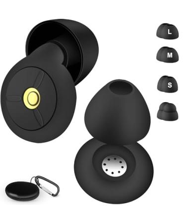 Ear Plugs for Sleeping - Comfortable Silicone Reusable Earplugs - Ear Plugs for Concerts Loud Music and Motorcycles - Hearing Protection with 20dB-25dB Noise Reduction - 8 Ear Tips Black+black