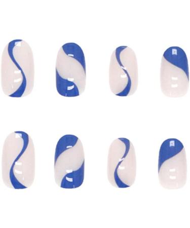 JUSTOTRY 24 Pcs Short Dark Blue French False Nails - Swirl Design Press on Nails for Women | Nail Art Glue Included - Buy Online on GoSupps.com