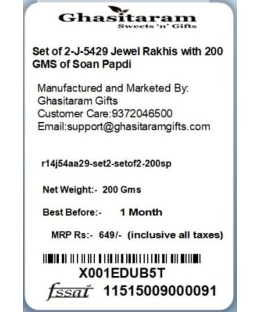 Ghasitaram Gifts Rakhi for Brother Rakhis Online - Set of 2-J-5429 Jewel Rakhis with 200 GMS of Soan Papdi Set of 2 Rakhis with 200 gms of Soan Papdi - Buy Online on GoSupps.com