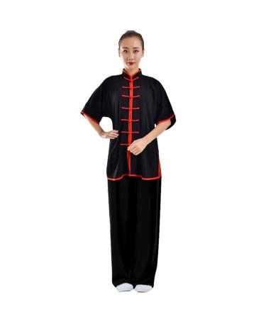 ZooBoo Unisex Cotton Blend Short Sleeves Tai Chi Suit Morning Exercise Uniform Kung Fu Clothing XX-Large Black Red