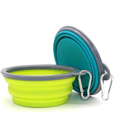 Slson Portable Dog Travel Bowls - 2 Pack Foldable Pet Bowls with Carabiners for Cats & Dogs - 350ml Water & Food Bowls in Lake Blue & Yellow - Buy Online on GoSupps.com