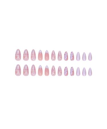 24 Pcs Purple Press on Nails - Short Almond SHANRUN Spring Nail Art Tips | Full Cover Summer Acrylic French False Nails with Cat's Eye Design - Stick on Nails for Women - Buy Online on GoSupps.com
