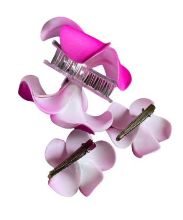 Set of Three Pink Foam Plumeria Flower Hair Clips - Handmade Hawaii Hair Accessories - Buy Online on GoSupps.com