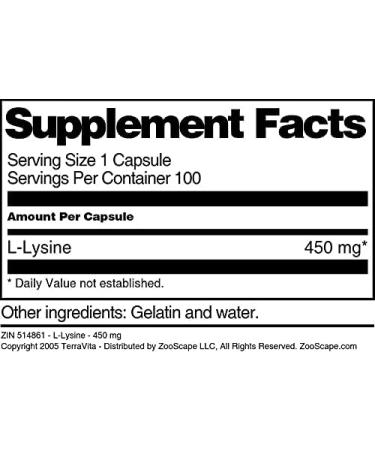 L-Lysine - 450 mg (100 Capsules ZIN: 514861) - 3 Pack - Buy Online on GoSupps.com