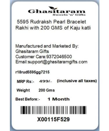 Ghasitaram Gifts Rakhi for Brother Rakhis Online - 5595 Rudraksh Pearl Bracelet Rakhi with 200 GMS of Kaju katli - Buy Online on GoSupps.com