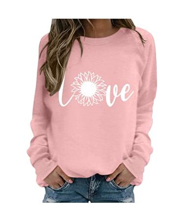 Valentine's Day Sweatshirts for Women, Love Heart Graphic Print Sweatshirt Loose Crew Neck Pullovers Tees Z22-pink X-Large