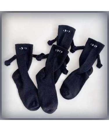 Hand in Hand Magnetic Holding Hands Couple Socks | Funny 3D Doll Mid-Tube Socks for Women & Men (Black+White) - Buy Online on GoSupps.com