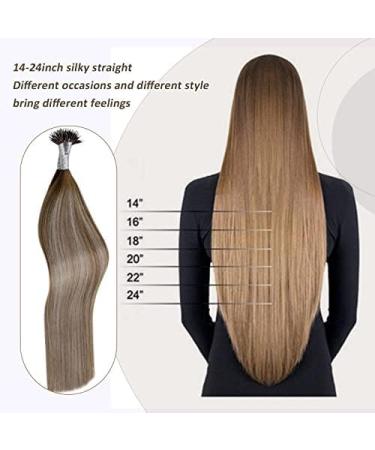 Nano Human Hair Extensions Balayage Nano Tip Hair Extensions Blonde Hair Extensions Invisible 50g 1g/s 18Inch 6/60/6 - Buy Online on GoSupps.com