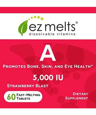 EZ Melts A as Retinol 5000 IU Immune Support Sublingual Vitamins | Vegan | Natural Strawberry Flavor | 60 Fast Dissolve Tablets - Buy Online on GoSupps.com