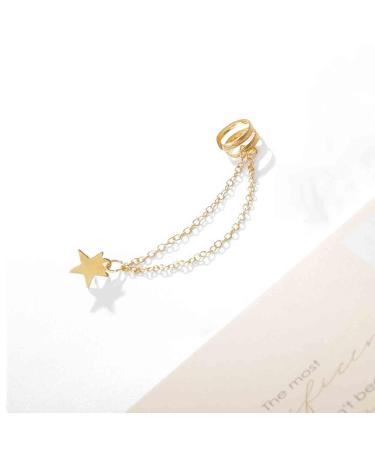 Boho Star Cartilage Chain Earrings - Gold Long Dangle & Minimal Ear Cuff Jewelry for Women & Girls - International Shipping - Buy Online on GoSupps.com