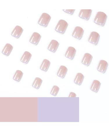 French Tip Press on Nails - Short Press On Nails with Nail Tips Purple edged French nake color fake nails press on nails Acrylic False Nails Cute Artificial Nails - Buy Online on GoSupps.com