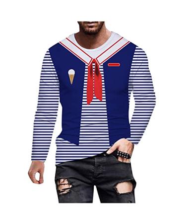 GXLONG Mens Funny Illusion Christmas Fake Sailor Suit Long Sleeve Crewneck Tee Shirt Fall Winter Xmas 3D Print Pullover 3X-Large Xmas a