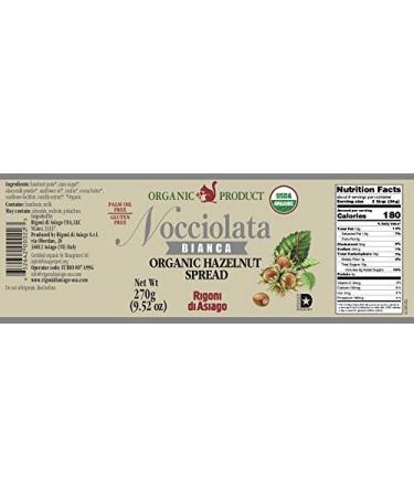 Rigoni di Asiago Nocciolata Bianca Organic Hazelnut Spread, 9.52 oz, Cocoa  Free