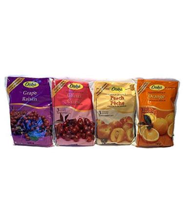 Fruit Flavoured Powdered Drink Mix Crystals Variety 4 Pack- Peach Cherry Grape & Orange (240g per Pkg.)
