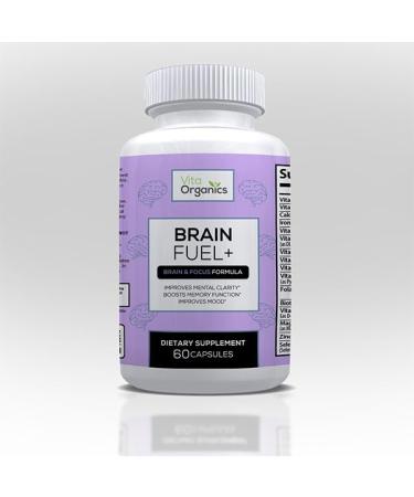 Vita Organics Brain Fuel+ DMAE Blend Memory Supplement for Focus Mood Mental Energy for Busy Men & Women - 60 Capsules Made in USA