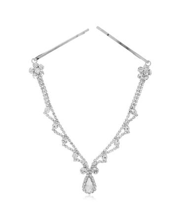Missgrace Rhinestone Forehead Head Chain Clip Headband - Silver Crystal Teardrop Headpiece for Women - Wedding, Prom, Halloween Hair Accessories - Buy Online on GoSupps.com