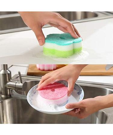 Sponges Scouring Pads 5pcs Flower Shape Sponge Brush Tableware Glass Wash Dishes Sponge Kitchen Home Christmas Cleaning Tool Random Color - Buy Online on GoSupps.com