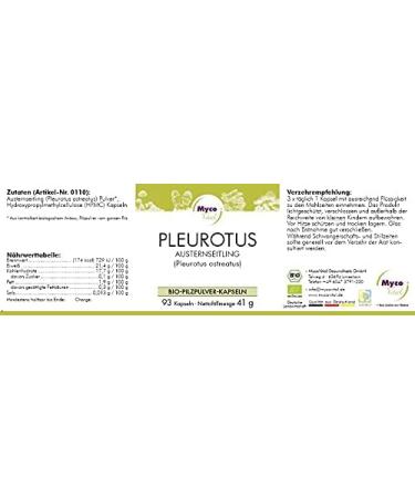 Buy Organic Pleurotus Medicinal Mushroom Capsules - 93 x 450mg Powder - Rich in Vitamin B - Made in Germany - International Shipping Available - Buy Online on GoSupps.com
