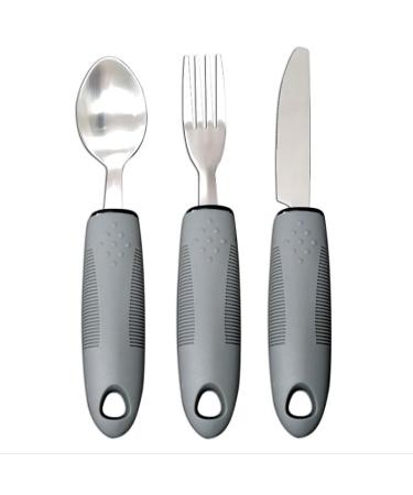 Extra Wide Handles Easy Grip Cutlery Set Disability Ideal Dining aid for Elderly Disabled Arthritis Parkinson's Disease Tremors Sufferers (Gray 3PCS)
