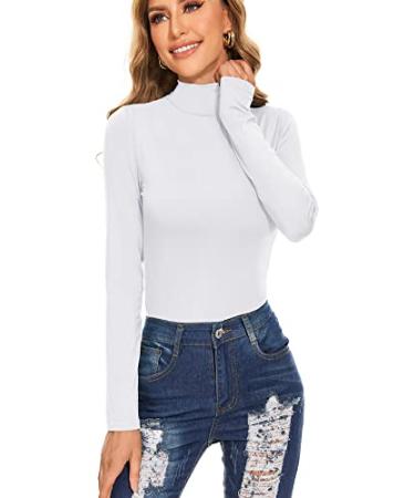 Women's Long Sleeve Mock Turtleneck Tops Casual Slim Fitted Under Layer Shirts 00-white Medium