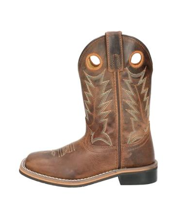 Smoky Mountain Boots | Jesse Series | Youth Western Boot | Square Toe | Genuine Leather | Rubber Sole & Block Heel | Leather Upper & Man-Made Lining Brown Waxed Distress 4.5 Big Kid