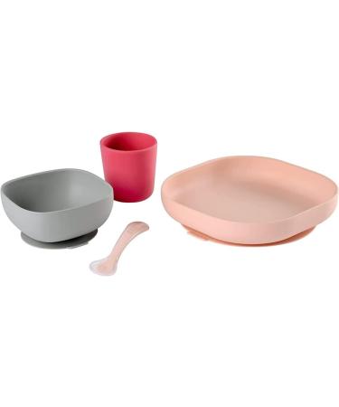 Baba Silicone Feeding Set - Plate, Bowl, Cup, Spoon - Strong Suction Pad - Pink - Baby & Children - 4 Piece Meal Set - Buy Online on GoSupps.com