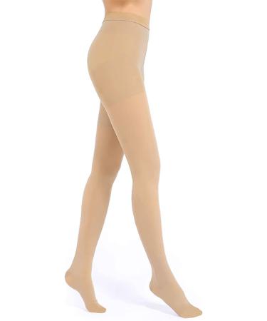 Evolyline 20-30MMHG Medical compression tights for women men long class II with closed toe graded compression lipedema beige M