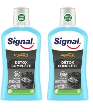 SIGNAL - Bain de Bouche Int gral 8 D tox Compl te - Infus au Charbon Actif - Enrichi en Zince Min ral pour une fficacit antibact rienne pendant 18h - Sans Alcool - 500ml (Lot de 2)
