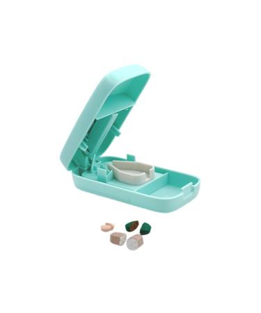 Safety Pill Splitter with Smart Blade Shield Small Travel Pill Cutter with Silicone V-Shaped Holder Portable Pill Slicer with Storage Compartments(Blue)