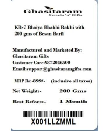 Ghasitaram Gifts Rakhis Online - Rakhi for Brother-KB-7 Bhaiya Bhabhi Rakhi with 200 GMS of Besan Barfi Rakhi Set with 200 gms of Besan Barfi - Buy Online on GoSupps.com