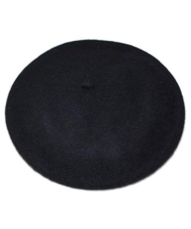 Women French Wool Beret Hats - Solid Color Classic Beanie Winter Cap Black