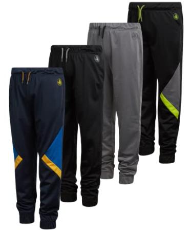 Body Glove Boys Sweatpants  4 Pack Basic Active Tricot Joggers (Size: 8-18) Black/Lime/Blue Triangle 8